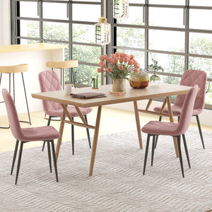 Set of 4 upholstered dining chairs with steel legs, pink