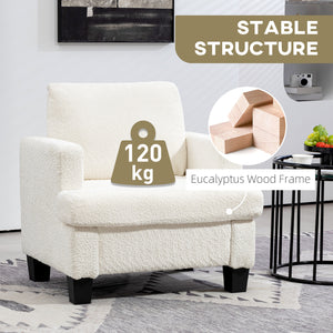 Fauteuil moderne rembourré en chenille avec structure en bois et coussin de dossier, blanc crème