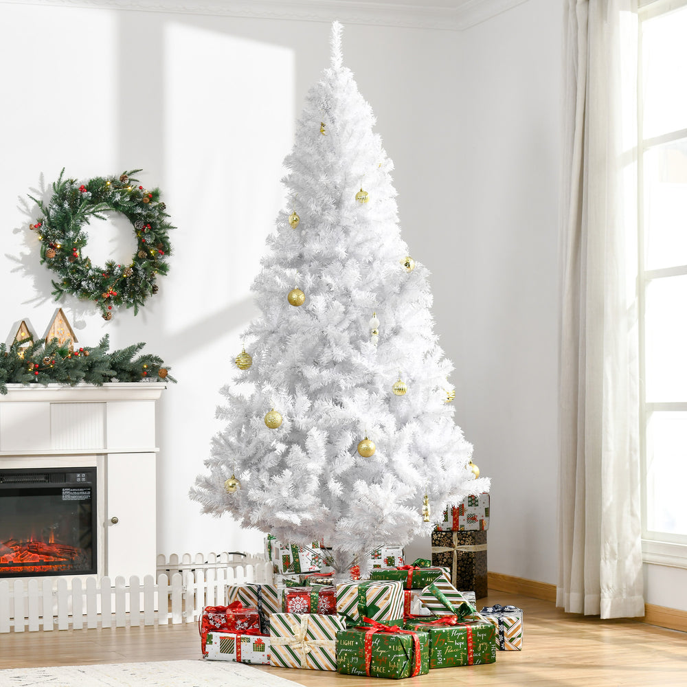 Sapin de Noël artificiel blanc de 7 pieds avec 1 230 branches et support en métal