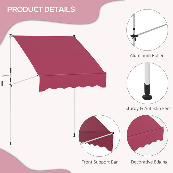 6.6'x5' Manual Retractable Patio Awning Sun Shelter Window Door Deck Canopy, Water Resistant UV Protector, Wine Red