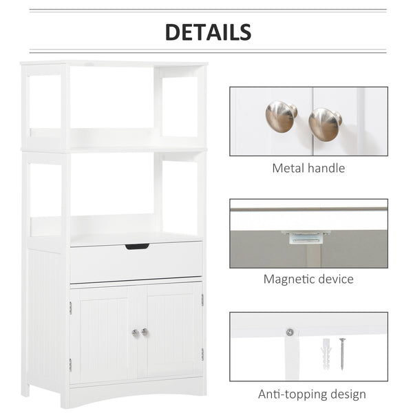 Bathroom cabinet with shelves, drawer and doors, for living room, white