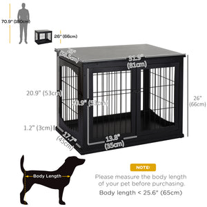 Cage pour chien en bois de 26 pouces avec double porte, noire