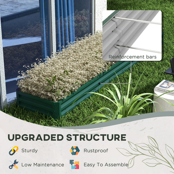 Raised galvanized steel planter with vegetable stakes, green