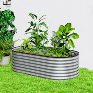 Jardinière ovale surélevée galvanisée, couleur argent