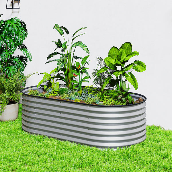 Jardinière ovale surélevée galvanisée, couleur argent