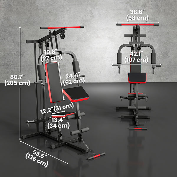 Appareil de musculation multifonctionnel avec système de poulies pour un entraînement complet du corps, noir.