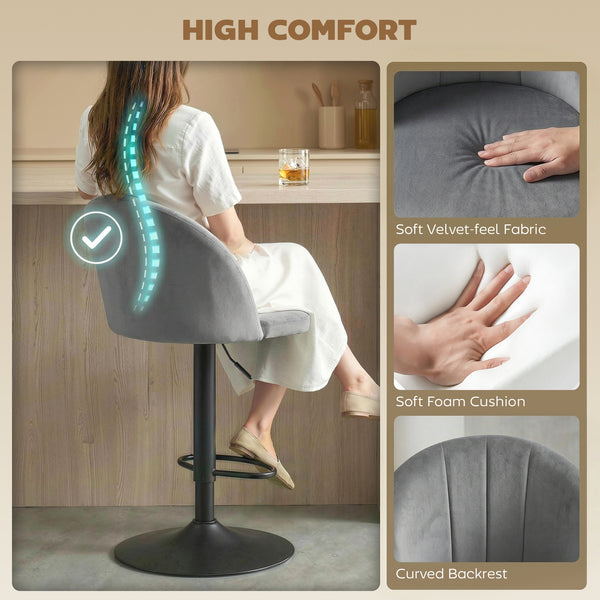 Ensemble de 2 tabourets de bar pivotants avec repose-pieds, gris