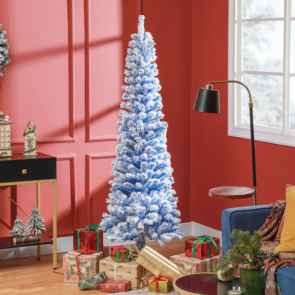 Sapin de Noël givré bleu de 6 pieds en forme de crayon