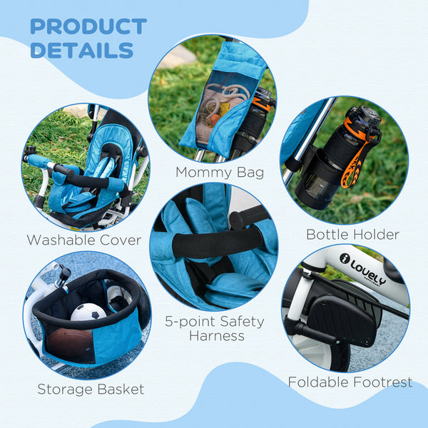 6 in 1 Toddler Tricycle for 1-5 Years Old with Parent Handle, Blue
