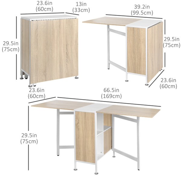 Table de salle à manger pliante multi-usages avec étagères escamotables