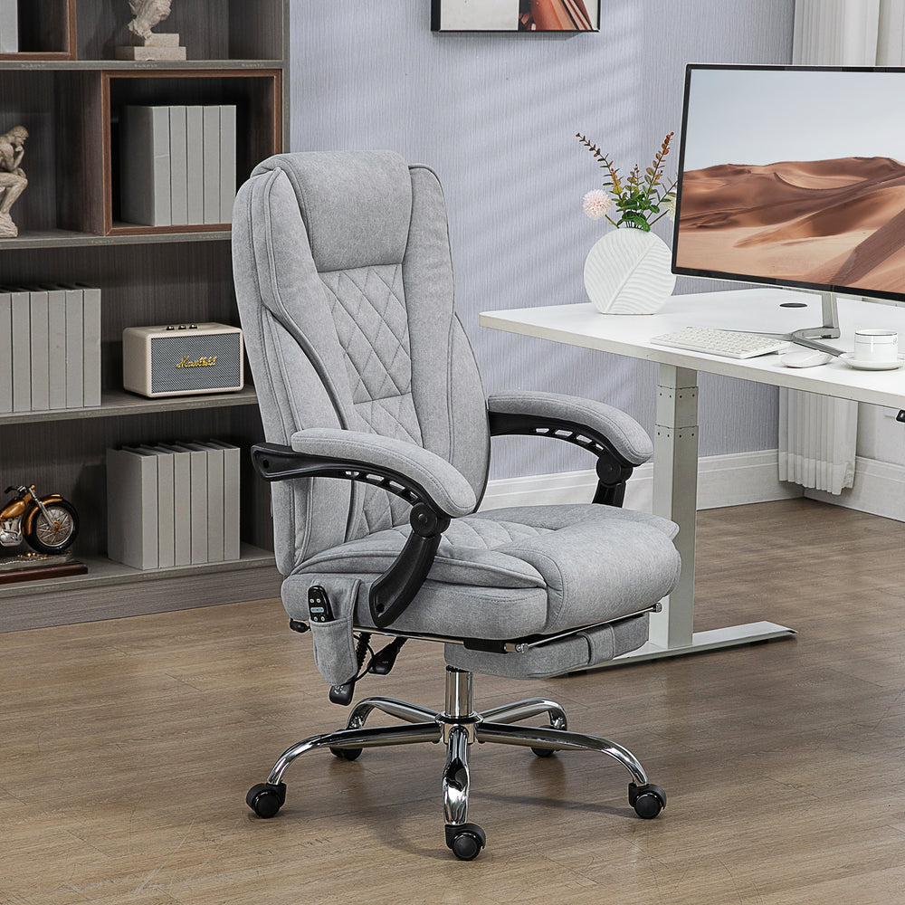 Fauteuil de bureau massant inclinable avec hauteur réglable et repose-pieds, gris