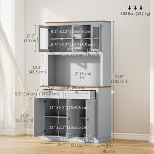 Garde-manger avec espace micro-ondes et portes vitrées, gris