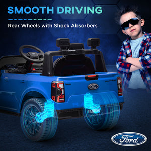 Ford Ranger 12 V sous licence avec télécommande, suspension à ressorts, bleu