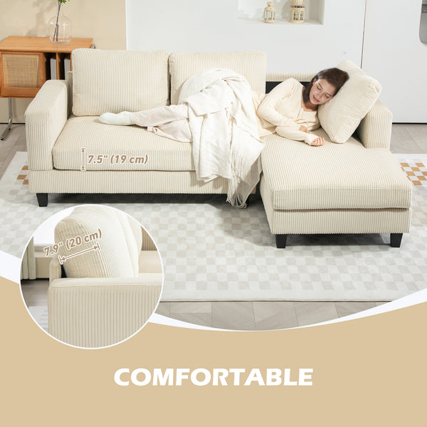 Canapé en L avec méridienne et coussin à ressorts, beige