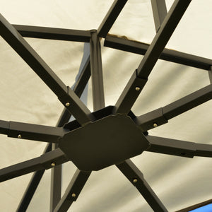 Gazebo 10 x 12 avec toit à double pente, parois latérales amovibles en filet et étagères triangulaires, beige