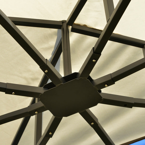 Gazebo 10 x 12 avec toit à double pente, parois latérales amovibles en filet et étagères triangulaires, beige