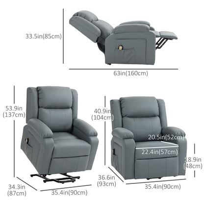 Fauteuil releveur électrique en cuir synthétique avec télécommande, poches latérales, montage rapide, gris