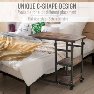 Bureau debout mobile à hauteur réglable avec roulettes, marron rustique