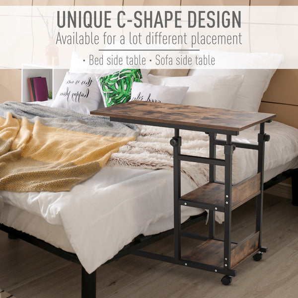 Bureau debout mobile à hauteur réglable avec roulettes, marron rustique
