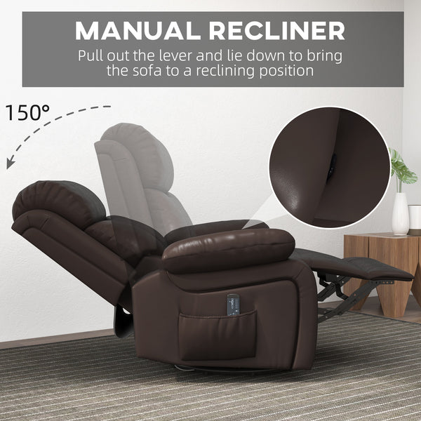 Fauteuil inclinable en similicuir avec massage par vibrations, marron