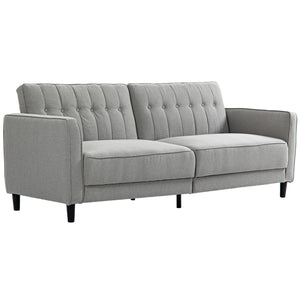 Canapé-lit convertible en tissu capitonné avec dossier réglable, gris
