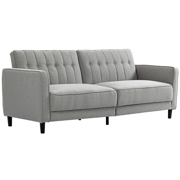 Canapé-lit convertible en tissu capitonné avec dossier réglable, gris