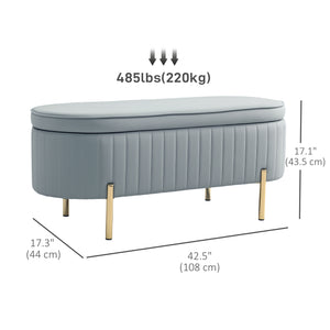 Banc de chambre rembourré capitonné avec pieds en métal, gris