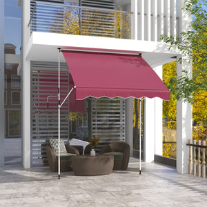 6.6'x5' Manual Retractable Patio Awning Sun Shelter Window Door Deck Canopy, Water Resistant UV Protector, Wine Red