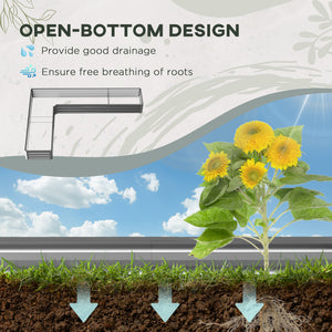 Raised L-shaped planter made of galvanized steel with reinforced rods