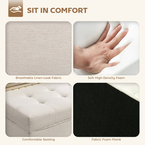 Banc ottoman de rangement avec couvercle relevable et pieds en bois, blanc crème