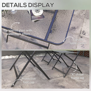 Ensemble de salle à manger et chaises de jardin pliables 5 pièces pour 4 personnes avec grande table rectangulaire en verre, gris