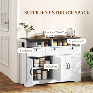 Meuble buffet avec 4 portes, 3 tiroirs avec étagères réglables, blanc