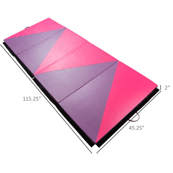 Tapis de gymnastique pliable 1,22 m x 3 m x 5 cm avec poignées de transport, rose et violet