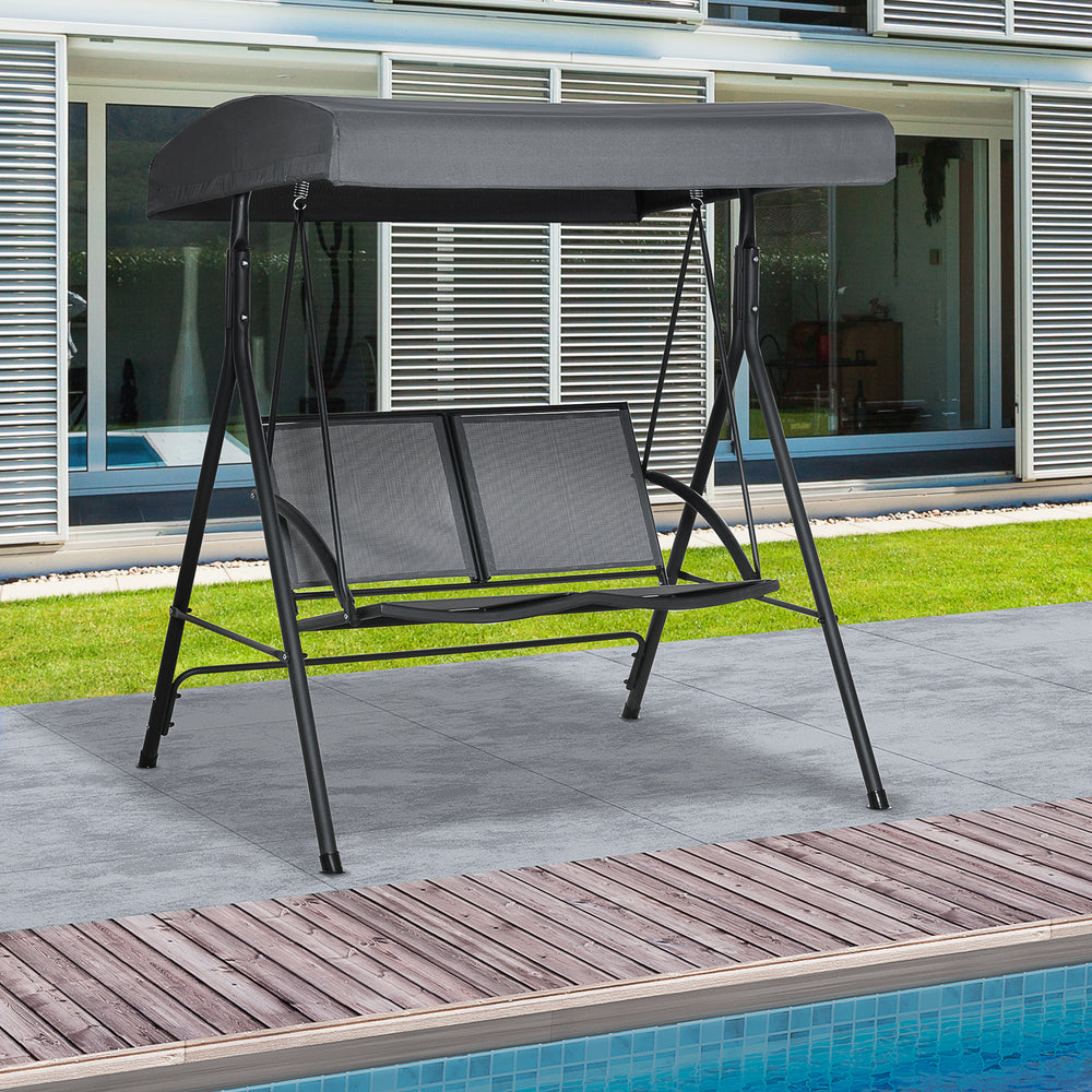 2-Seat Patio Swing Chair, Outdoor Porch Swing Glider w/ Tilting Canopy and Weather Resistant Steel Frame, Dark Grey