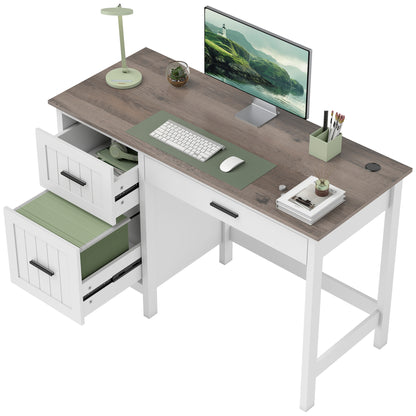 Country Style 3 Drawer Computer Desk with File Drawer and Wooden Top for Small Spaces, White