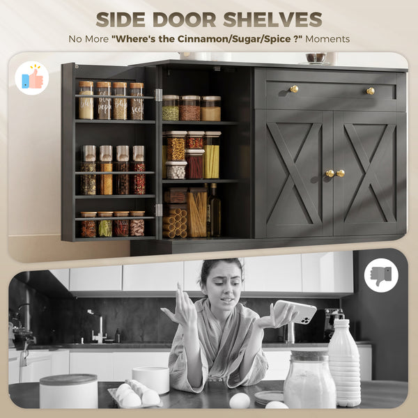 Buffet à café de style ferme avec portes, étagères réglables, tiroir, portes coulissantes de style grange, noir