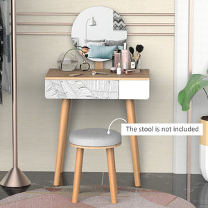 Coiffeuse avec tiroir et miroir réglable en hauteur, pieds en bois, chêne