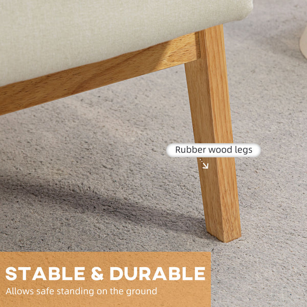 Fauteuil d'appoint rétro en tissu avec accoudoirs en bois, blanc crème