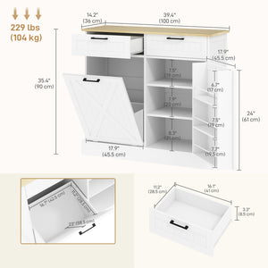 Meuble poubelle 10 gallons avec tiroirs basculants, blanc