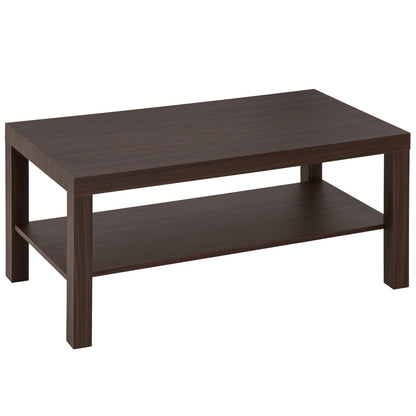Table basse à 2 niveaux avec étagère de rangement, table centrale rectangulaire pour salon, noyer