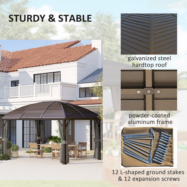 10' x 13' Hardtop Gazebo Aluminum Outdoor Canopy with Mesh Nettings, Curtains, Dark Grey