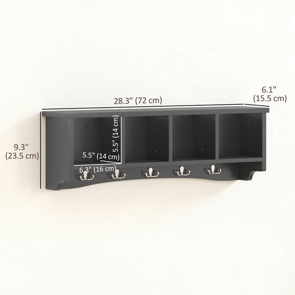Porte-manteau mural avec étagère, noir