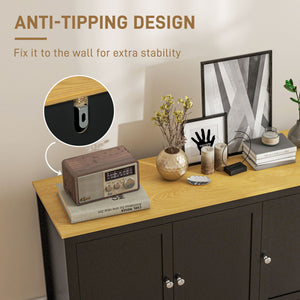 Buffet avec portes et étagères réglables pour salon ou entrée, noir et naturel