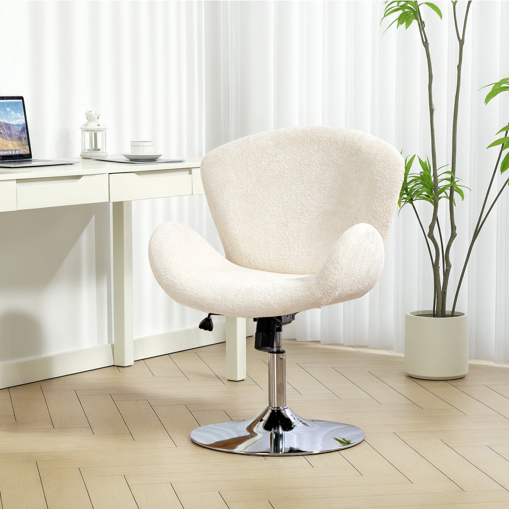 Fauteuil de bureau pivotant en velours avec assise large, blanc crème