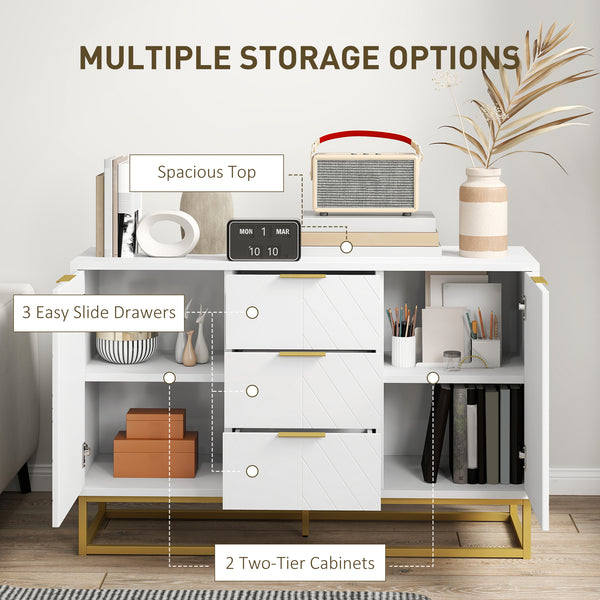 Meuble de rangement avec portes, étagères réglables, pieds en métal, blanc