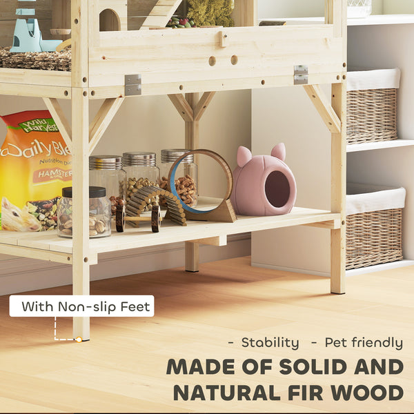 Cage pour hamster en bois à 2 niveaux avec rangement et accessoires