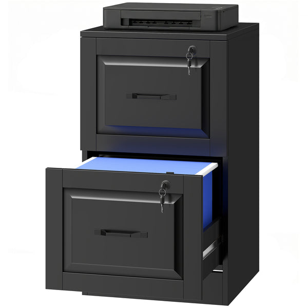 2-drawer vertical file cabinet with lock, with adjustable hanging rails for A4 and Letter sizes, black