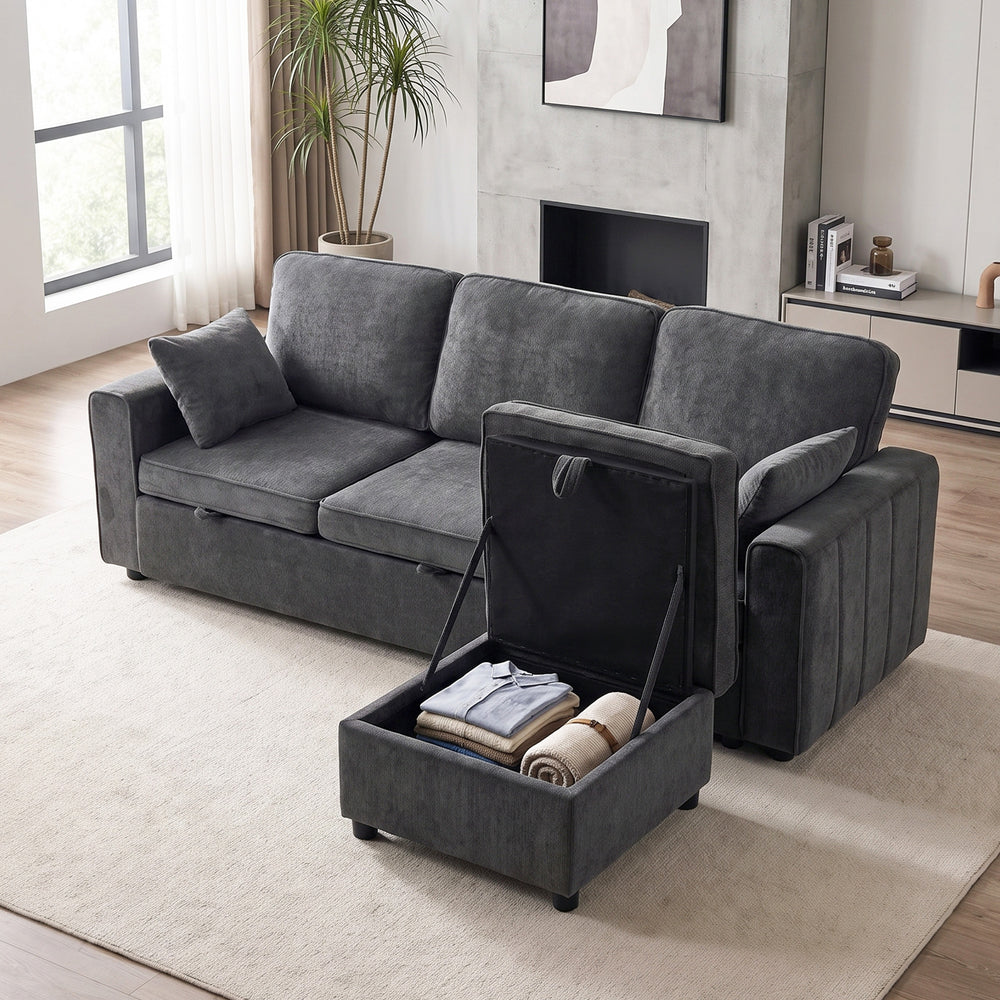 Canapé-lit d'angle modulable avec pouf de rangement réversible avec coussin à ressorts, gris foncé