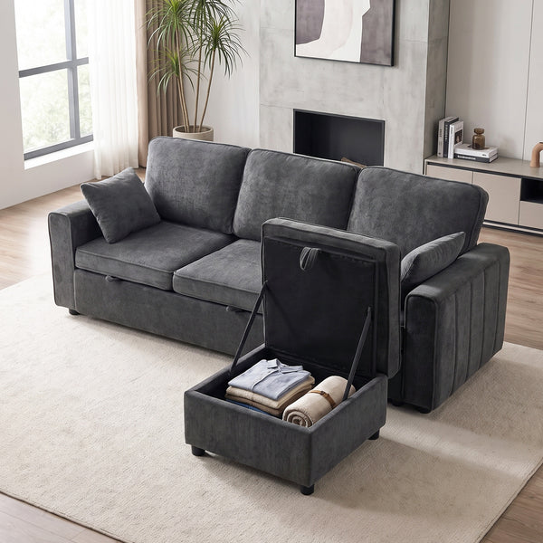 Canapé-lit d'angle modulable avec pouf de rangement réversible avec coussin à ressorts, gris foncé