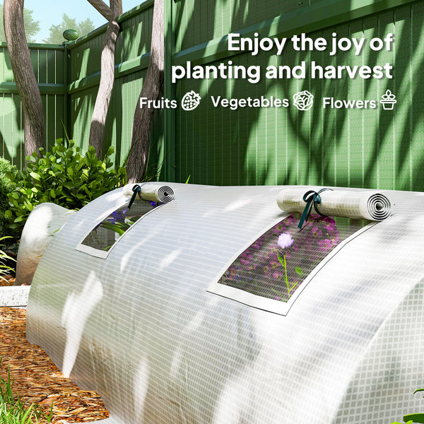 Portable mini greenhouse with 5 mesh windows and steel frame